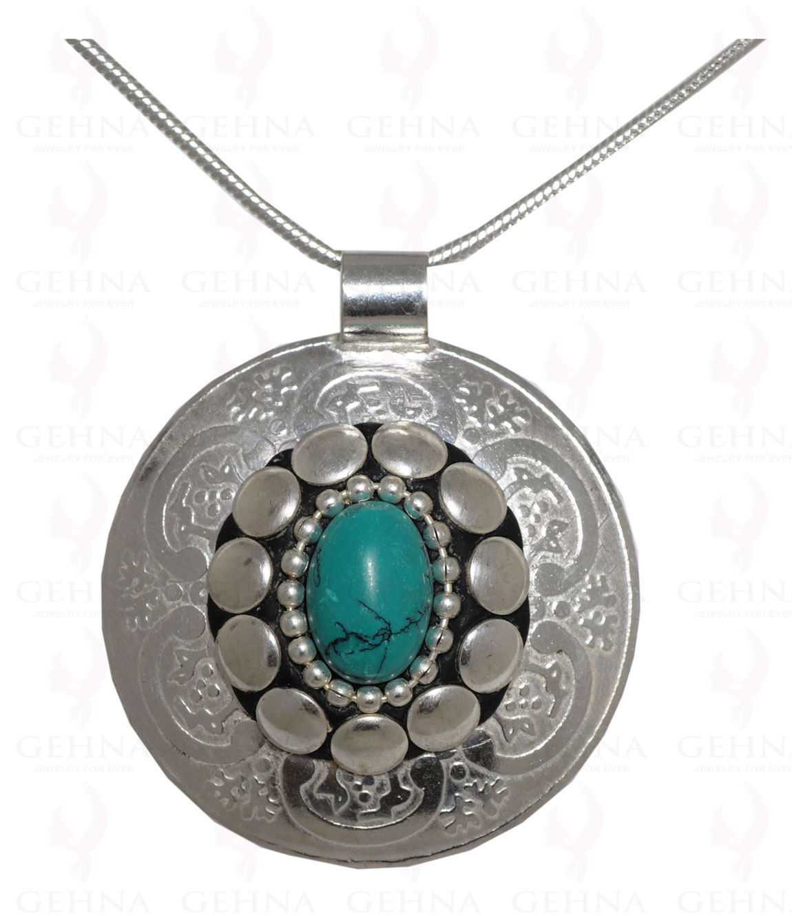 Green Turquoise Gemstone Pendant In .925 Sterling Silver Overlay Metal GP3074