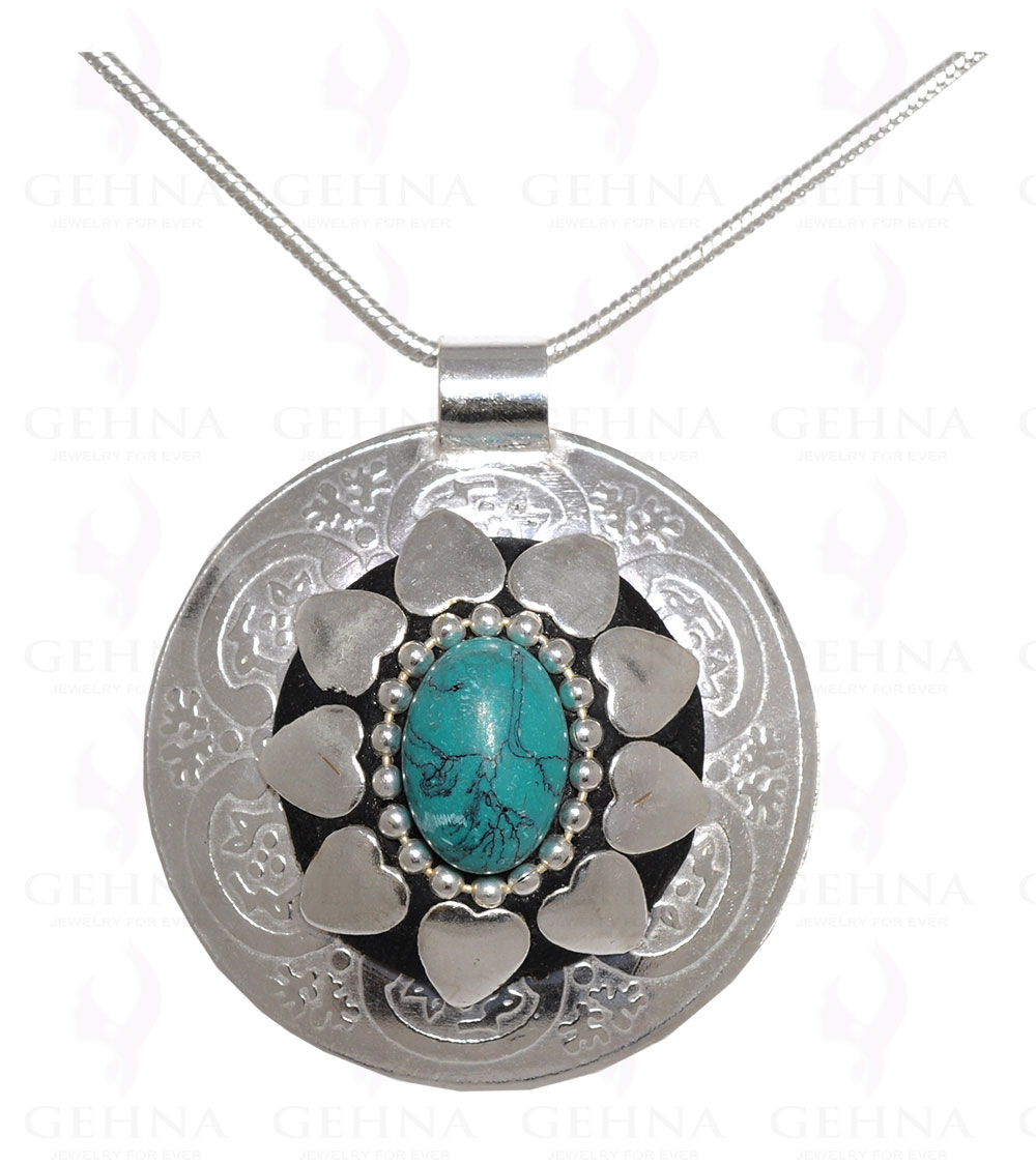 Green Turquoise Gemstone Pendant In .925 Sterling Silver Overlay Metal GP3080