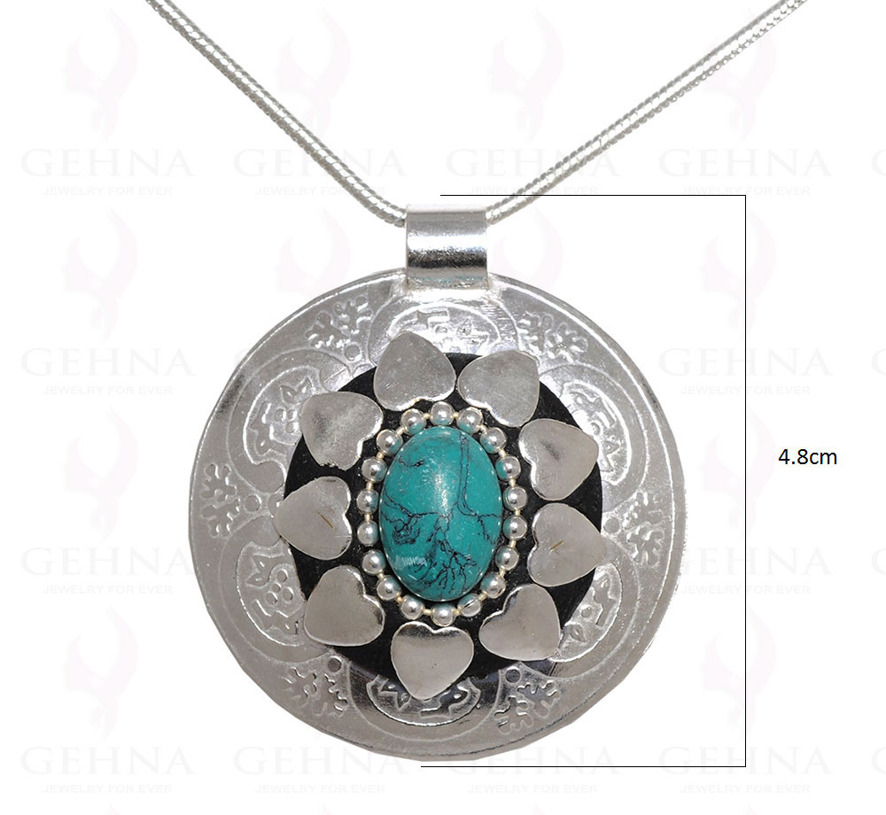 Green Turquoise Gemstone Pendant In .925 Sterling Silver Overlay Metal GP3080