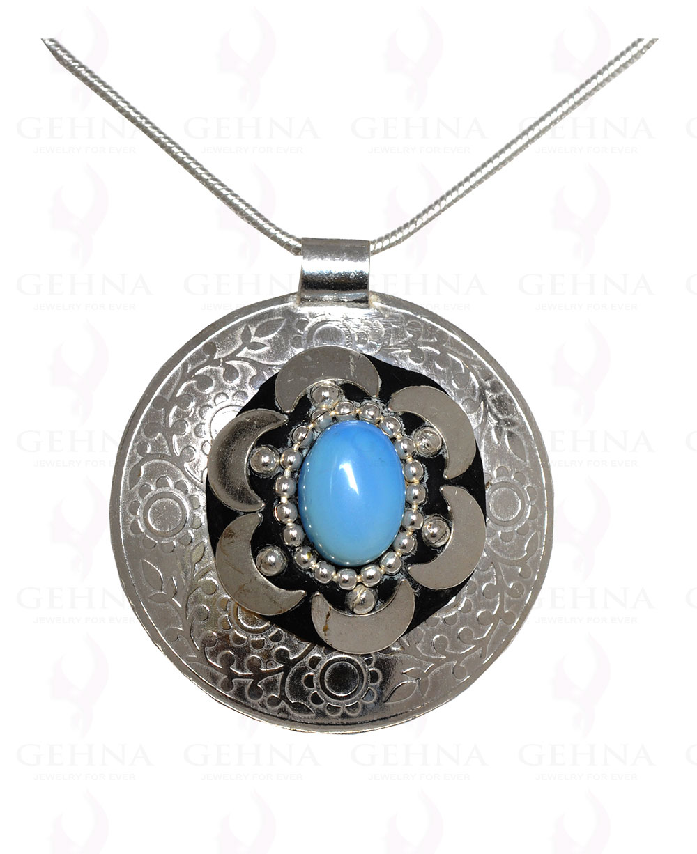 Blue Chalcedony Gemstone Pendant In .925 Sterling Silver Overlay Metal GP3086