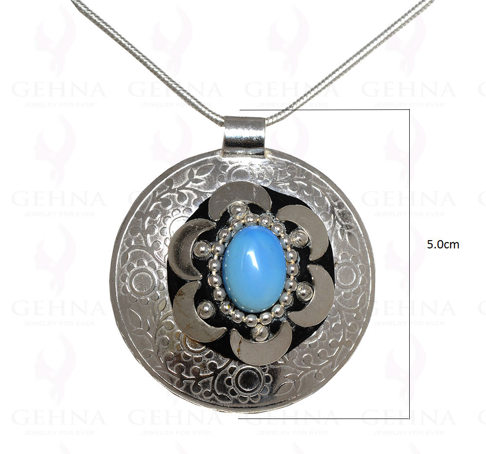 Blue Chalcedony Gemstone Pendant In .925 Sterling Silver Overlay Metal GP3086