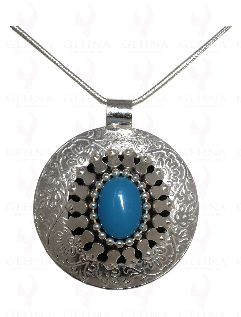 Blue Chalcedony Gemstone Pendant In .925 Sterling Silver Overlay Metal GP3087
