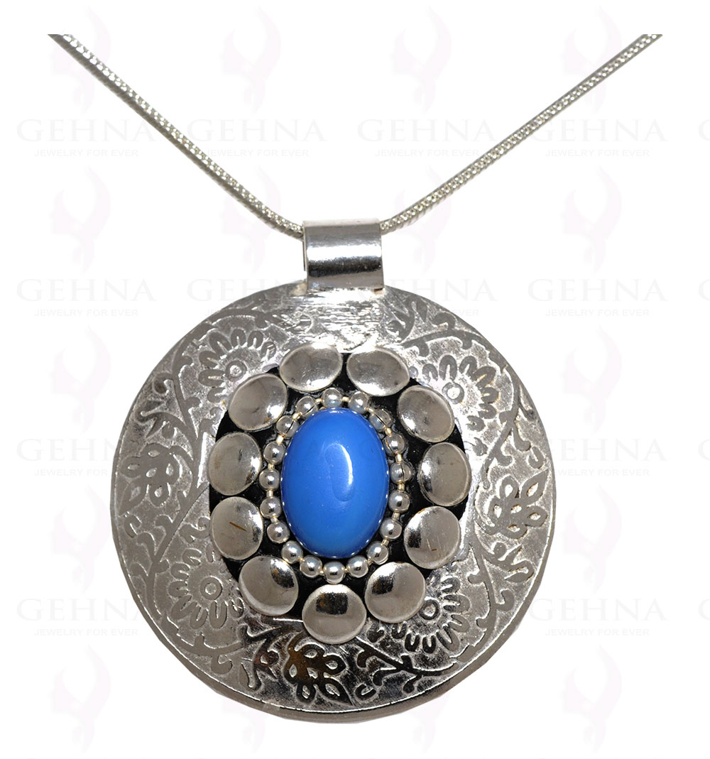 Blue Chalcedony Gemstone Pendant In .925 Sterling Silver Overlay Metal GP3096