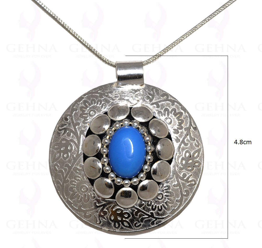 Blue Chalcedony Gemstone Pendant In .925 Sterling Silver Overlay Metal GP3096