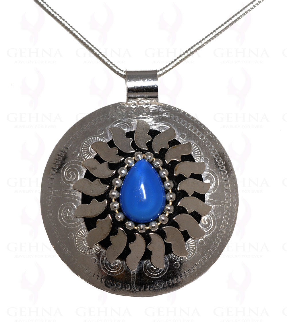 Blue Chalcedony Gemstone Pendant In .925 Sterling Silver Overlay Metal GP3098