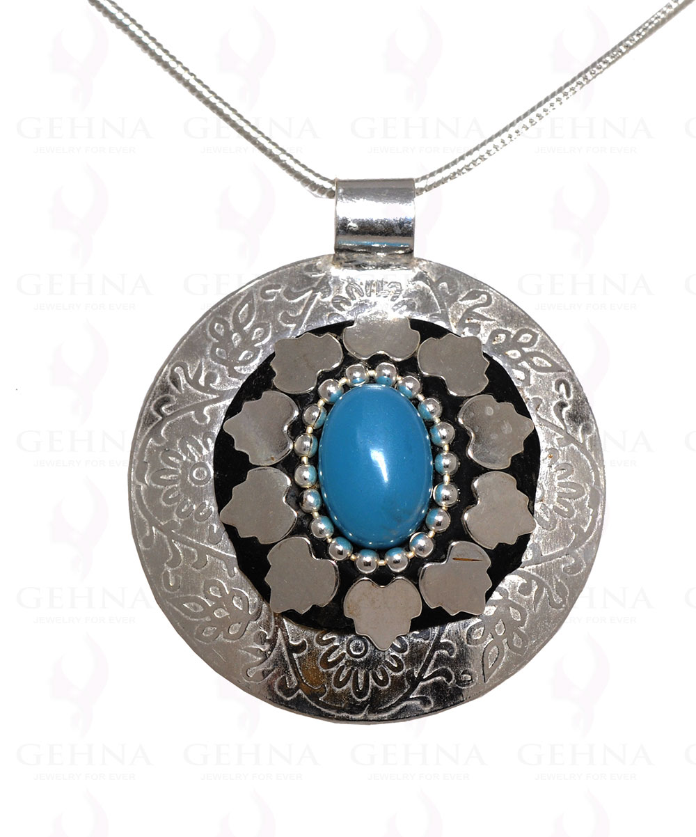Blue Chalcedony Gemstone Pendant In .925 Sterling Silver Overlay Metal GP3099