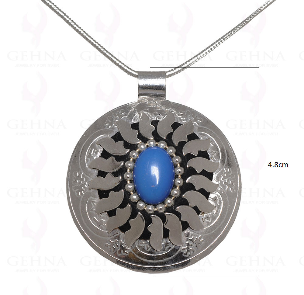 Blue Chalcedony Gemstone Pendant In .925 Sterling Silver Overlay Metal GP3103