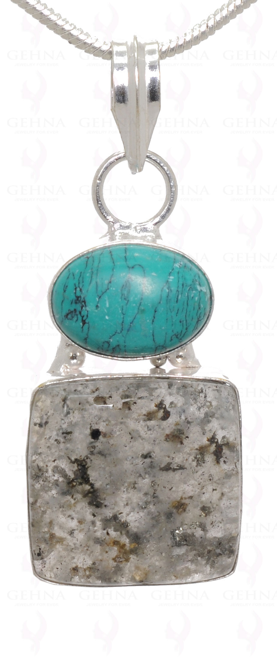 Turquoise & Rutile Quartz Gemstone Pendant In .925 Silver Overlay Metal GP3129