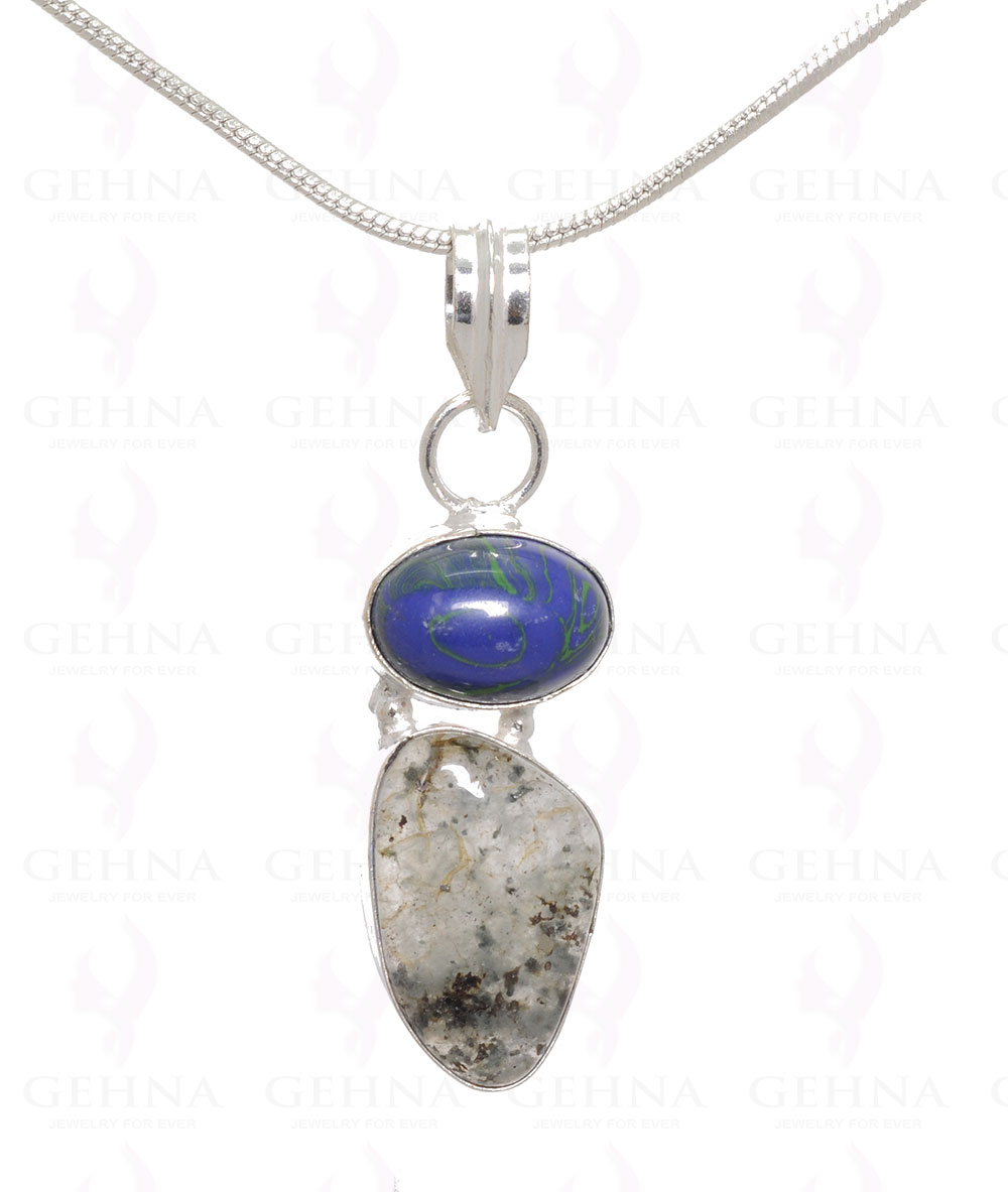 Blue Malachite & Rutile Quartz Pendant In .925 Silver Overlay Metal GP3134