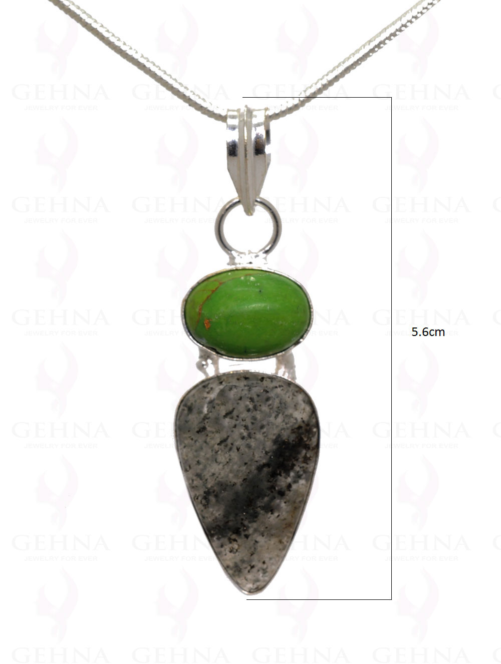 Green Turquoise & Rutile Gemstone Pendant In .925 Silver Overlay Metal GP3142