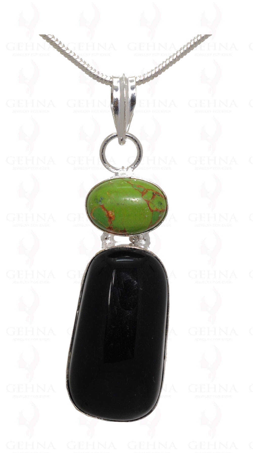 Turquoise & Black Onyx Gemstone Pendant In .925 Silver Overlay Metal GP3151