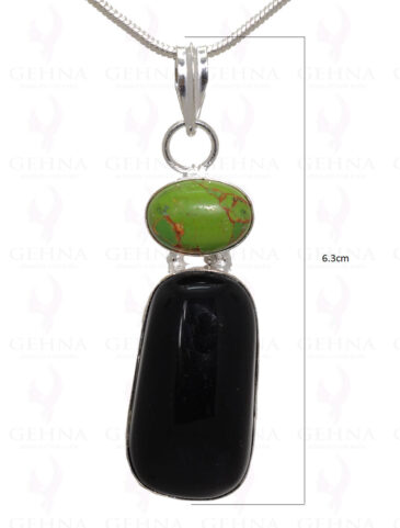 Turquoise & Black Onyx Gemstone Pendant In .925 Silver Overlay Metal GP3151