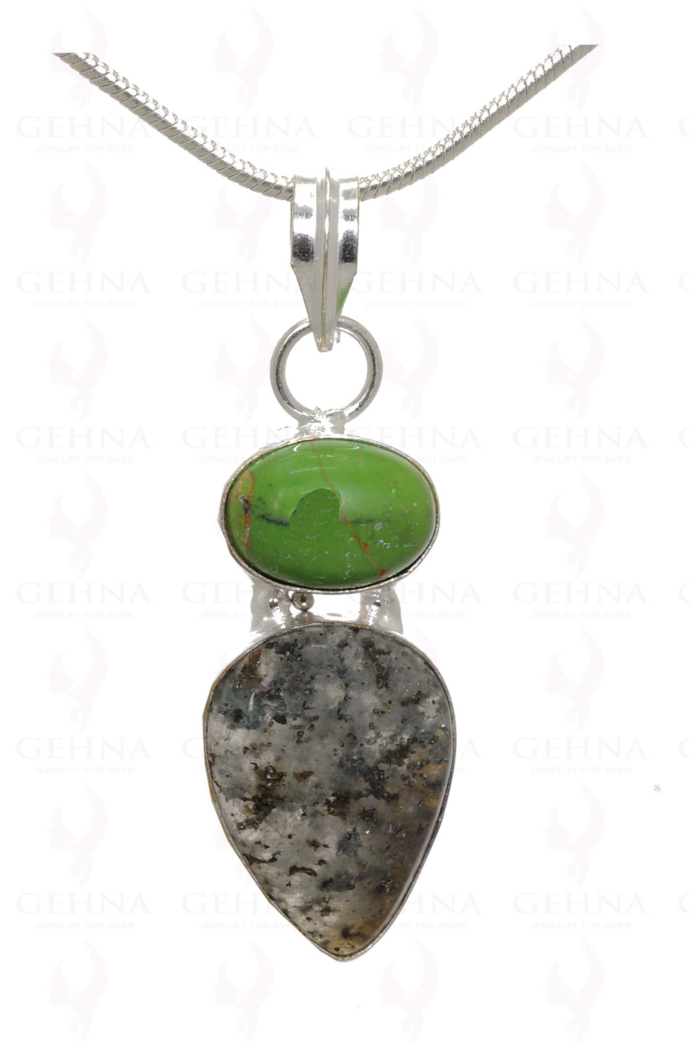 Turquoise & Rutile Quartz Gemstone Pendant In .925 Silver Overlay Metal GP3157