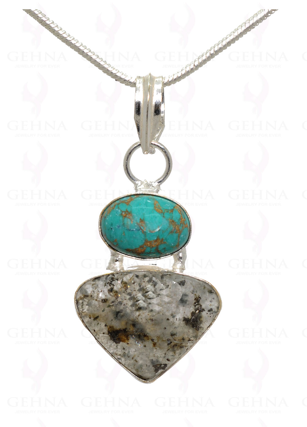 Turquoise & Rutile Quartz Gemstone Pendant In .925 Silver Overlay Metal GP3161