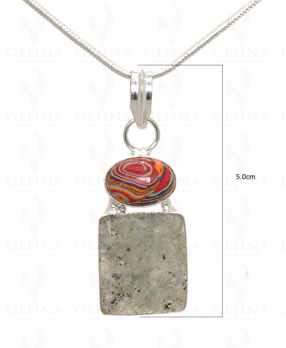 Rainbow Jasper & Rutile Gemstone Pendant In .925 Silver Overlay Metal GP3167