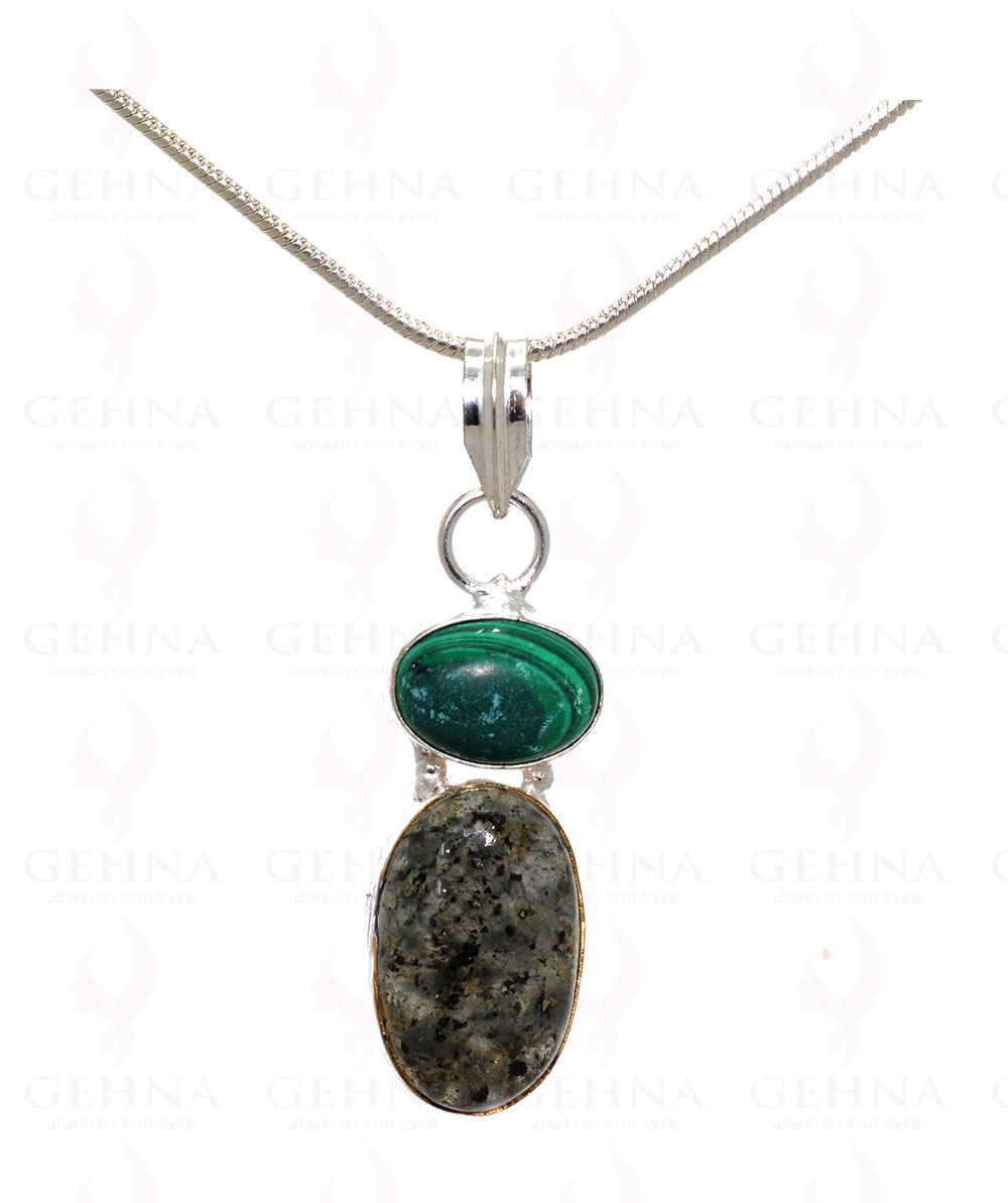 Malachite & Rutile Quartz Gemstone Pendant In .925 Silver Overlay Metal GP3168