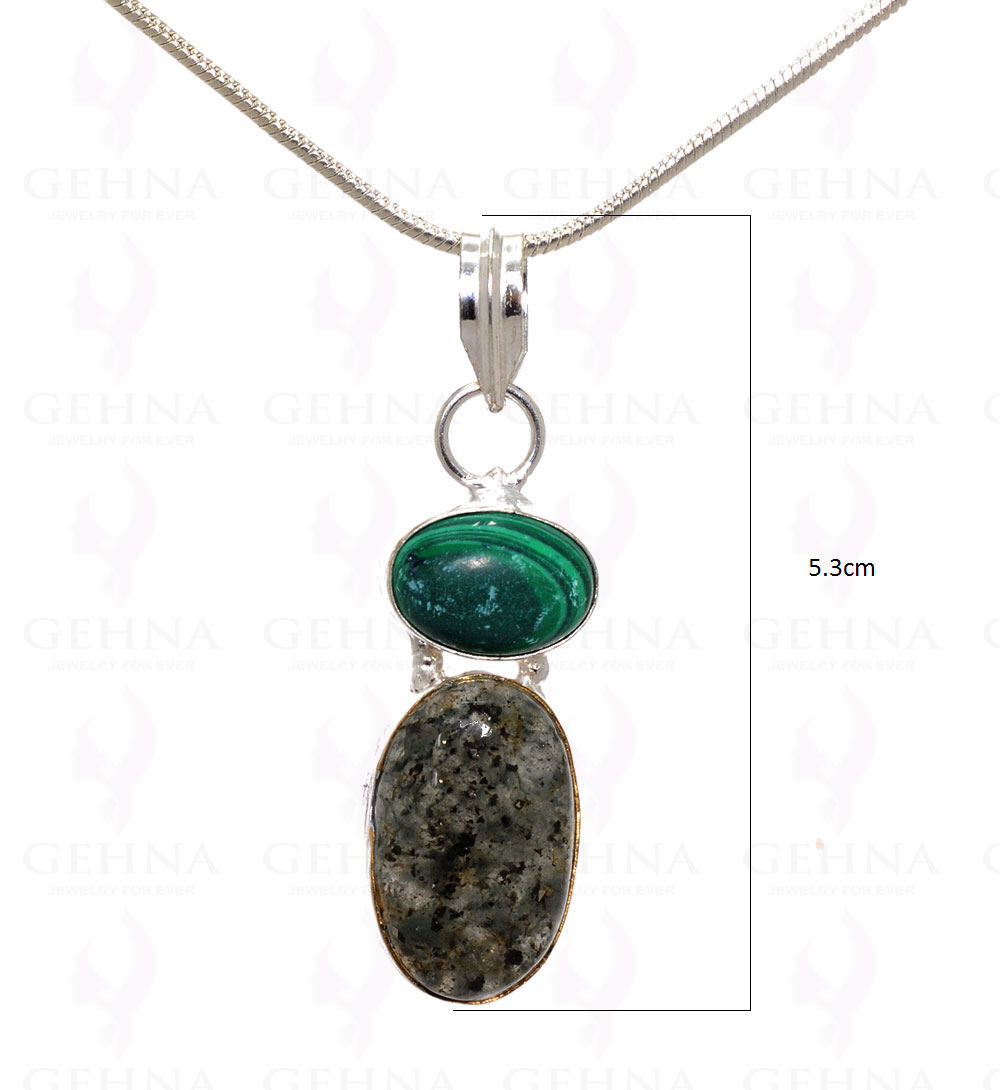 Malachite & Rutile Quartz Gemstone Pendant In .925 Silver Overlay Metal GP3168