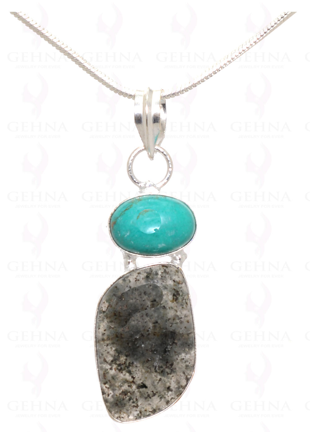 Turquoise & Rutile Quartz Gemstone Pendant In .925 Silver Overlay Metal GP3172