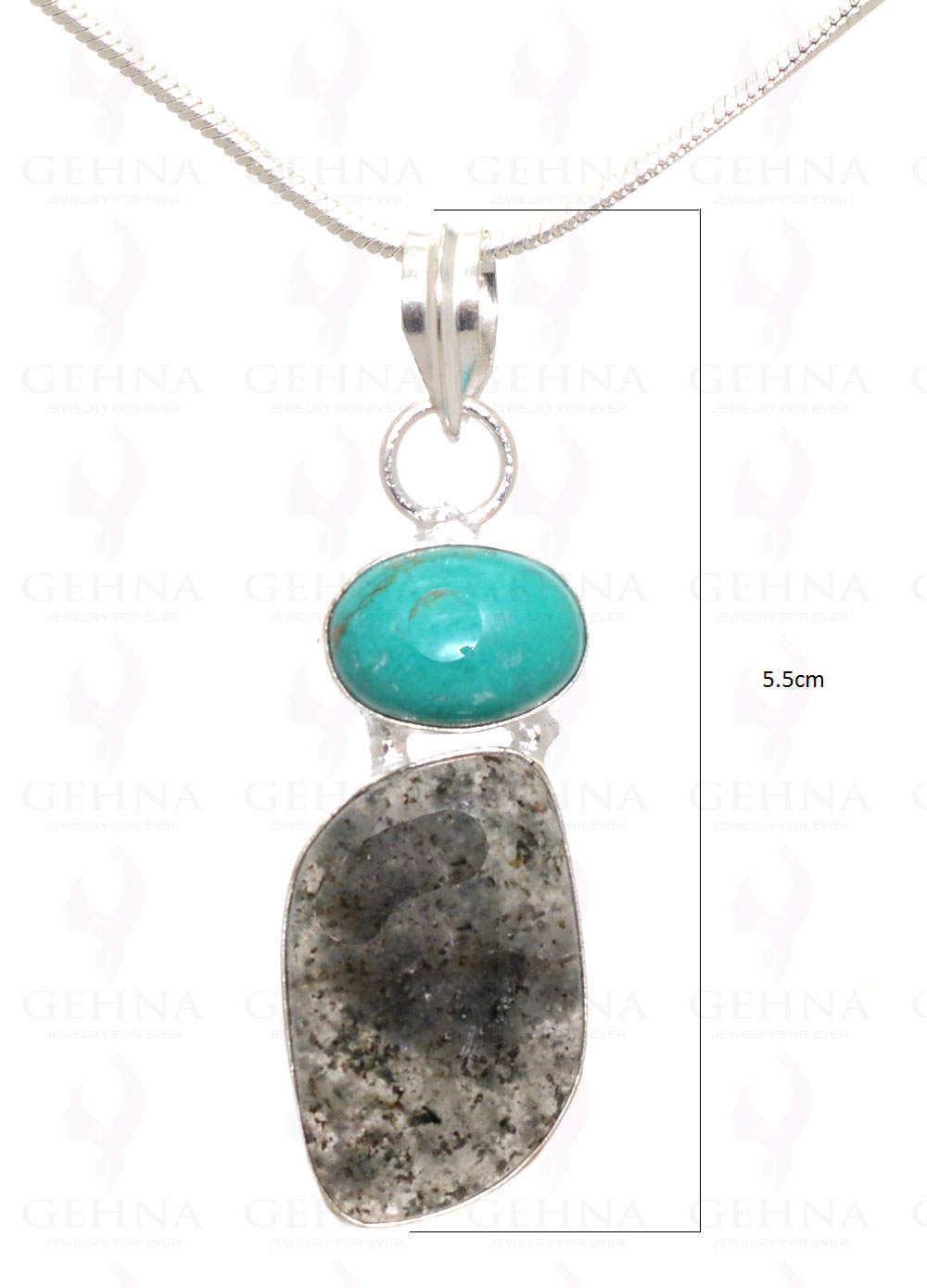Turquoise & Rutile Quartz Gemstone Pendant In .925 Silver Overlay Metal GP3172