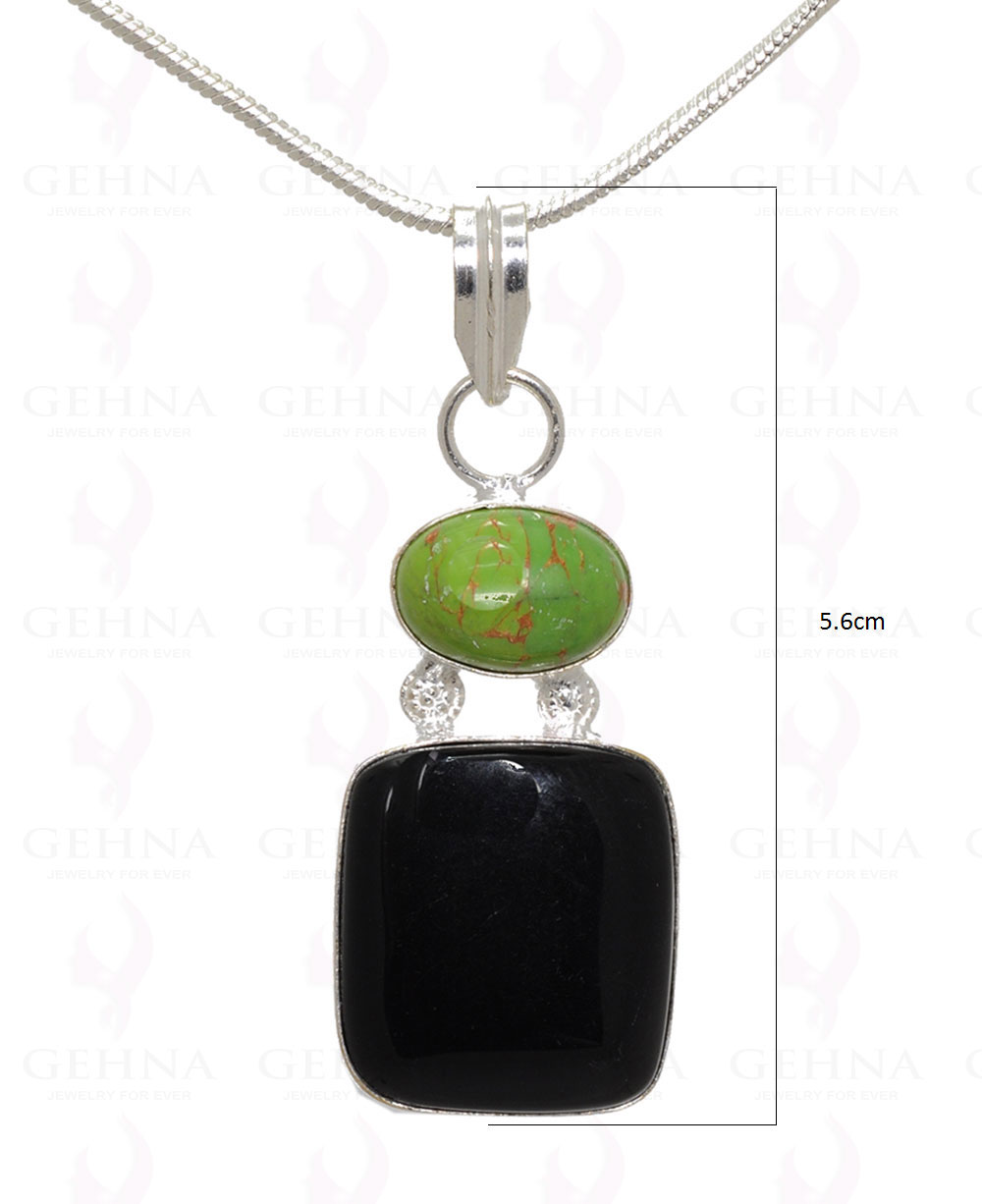Turquoise & Black Onyx Gemstone Pendant In .925 Silver Overlay Metal GP3173