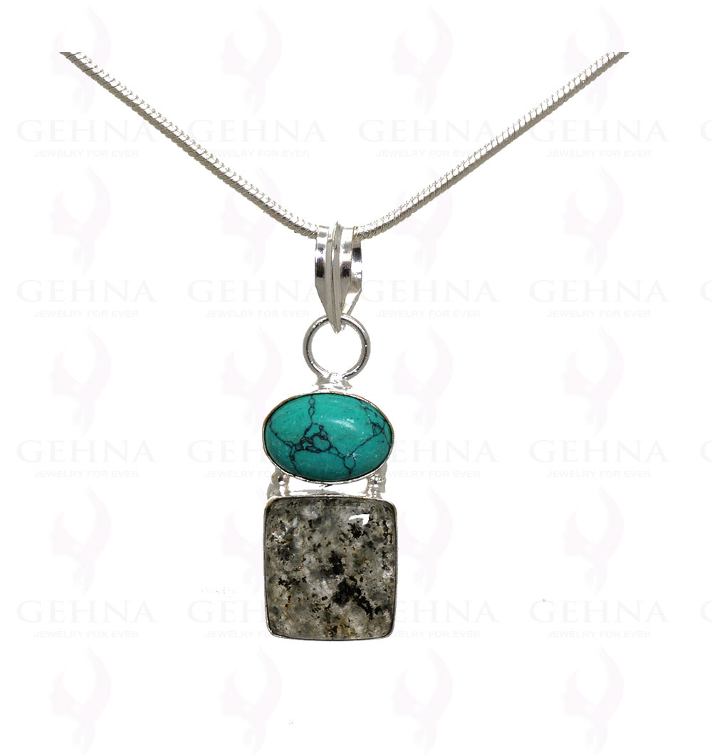 Turquoise & Rutile Quartz Gemstone Pendant In .925 Silver Overlay Metal GP3184