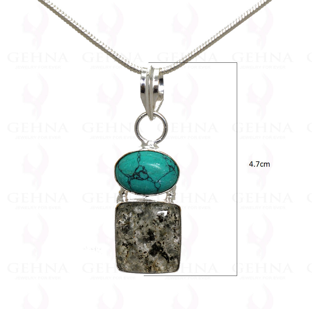 Turquoise & Rutile Quartz Gemstone Pendant In .925 Silver Overlay Metal GP3184