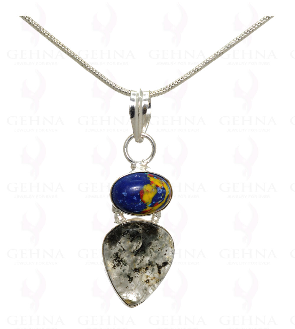 Turquoise & Rutile Quartz Gemstone Pendant In .925 Silver Overlay Metal GP3187