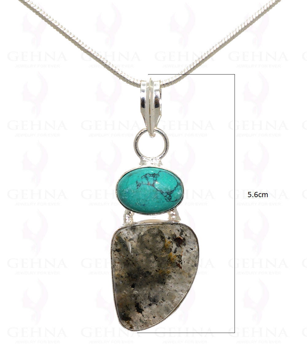 Turquoise & Rutile Quartz Gemstone Pendant In .925 Silver Overlay Metal GP3188