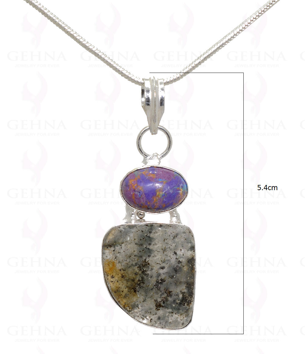 Turquoise & Rutile Quartz Gemstone Pendant In .925 Silver Overlay Metal GP3197