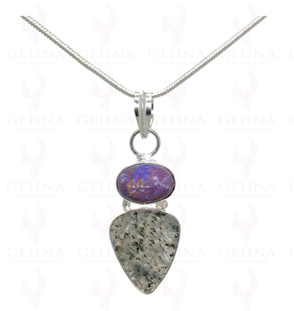 Turquoise & Rutile Quartz Gemstone Pendant In .925 Silver Overlay Metal GP3200