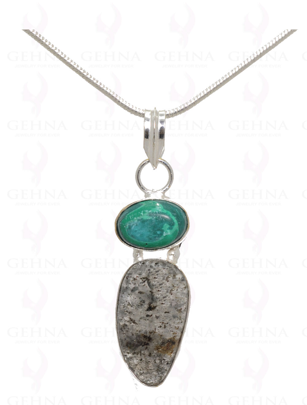Malachite & Rutile Quartz Gemstone Pendant In .925 Silver Overlay Metal GP3207