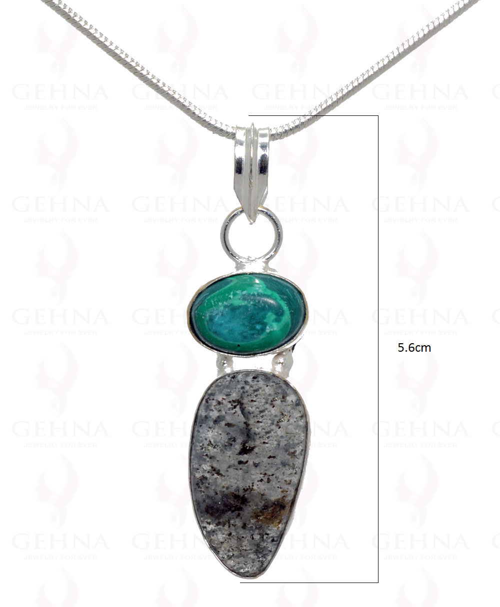 Malachite & Rutile Quartz Gemstone Pendant In .925 Silver Overlay Metal GP3207