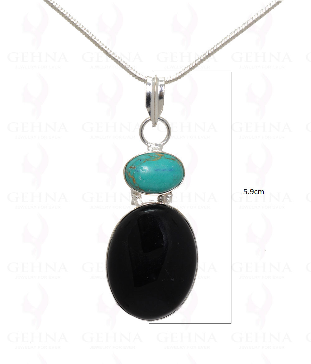 Turquoise & Black Onyx Gemstone Pendant In .925 Silver Overlay Metal GP3211
