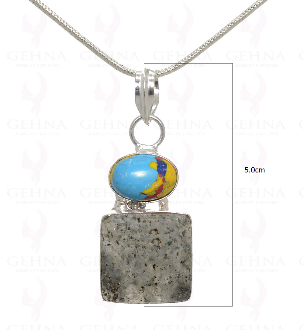 Turquoise & Rutile Quartz Gemstone Pendant In .925 Silver Overlay Metal GP3222