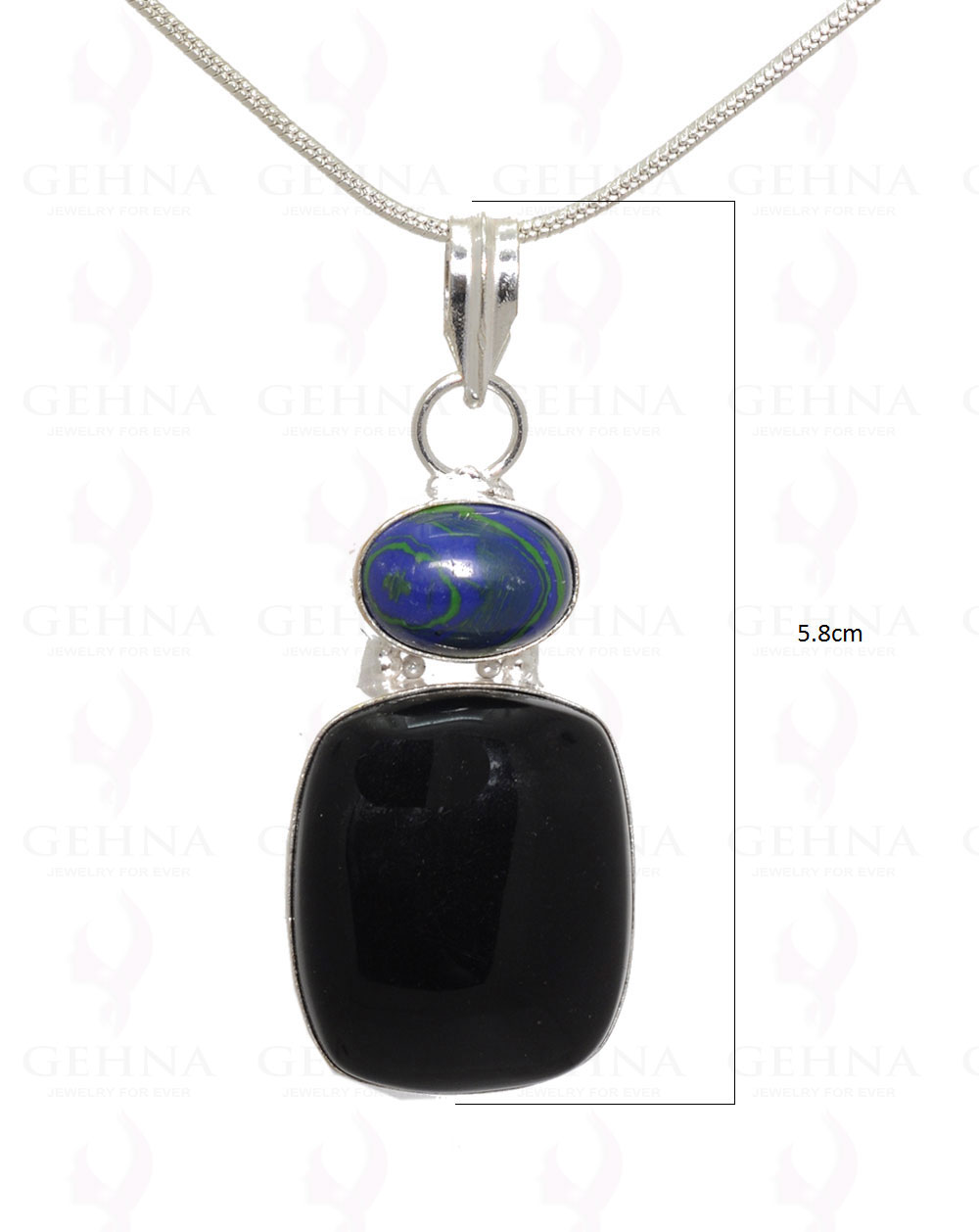 Turquoise & Black Onyx Gemstone Pendant In .925 Silver Overlay Metal GP3223