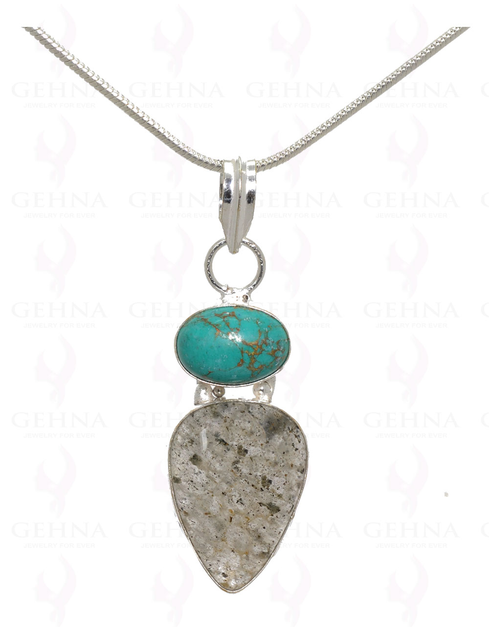 Turquoise & Rutile Quartz Gemstone Pendant In .925 Silver Overlay Metal GP3225