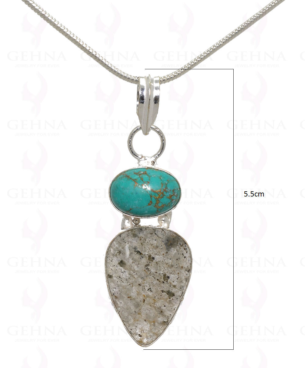 Turquoise & Rutile Quartz Gemstone Pendant In .925 Silver Overlay Metal GP3225