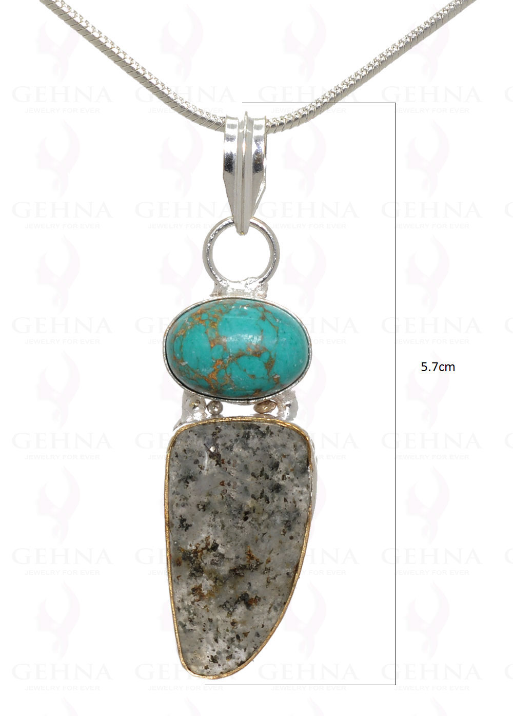 Turquoise & Rutile Quartz Gemstone Pendant In .925 Silver Overlay Metal GP3227