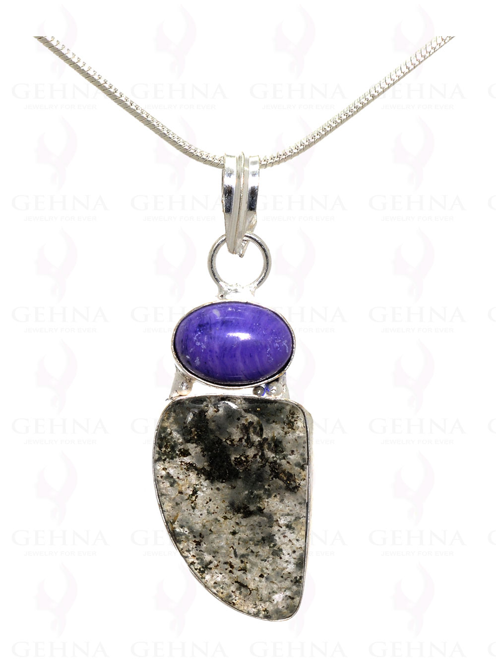 Turquoise & Rutile Quartz Gemstone Pendant In .925 Silver Overlay Metal GP3228