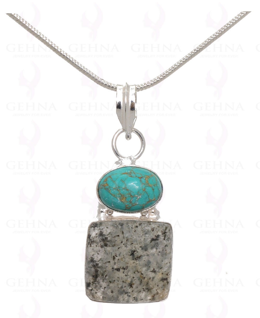 Turquoise & Rutile Quartz Gemstone Pendant In .925 Silver Overlay Metal GP3229