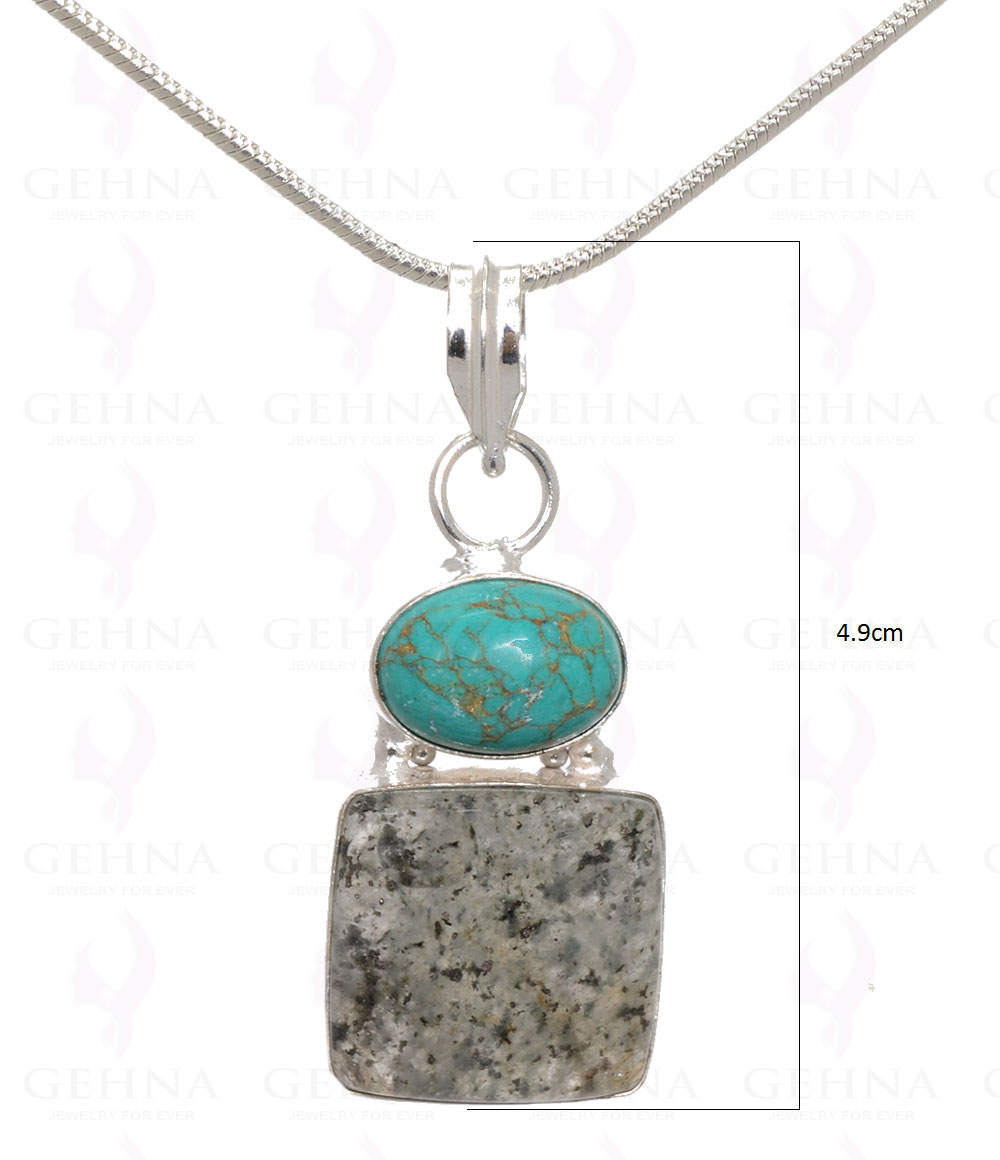Turquoise & Rutile Quartz Gemstone Pendant In .925 Silver Overlay Metal GP3229