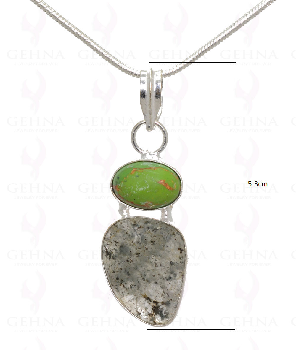 Turquoise & Rutile Quartz Gemstone Pendant In .925 Silver Overlay Metal GP3233