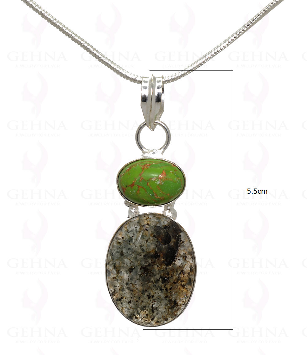 Turquoise & Rutile Quartz Gemstone Pendant In .925 Silver Overlay Metal GP3240