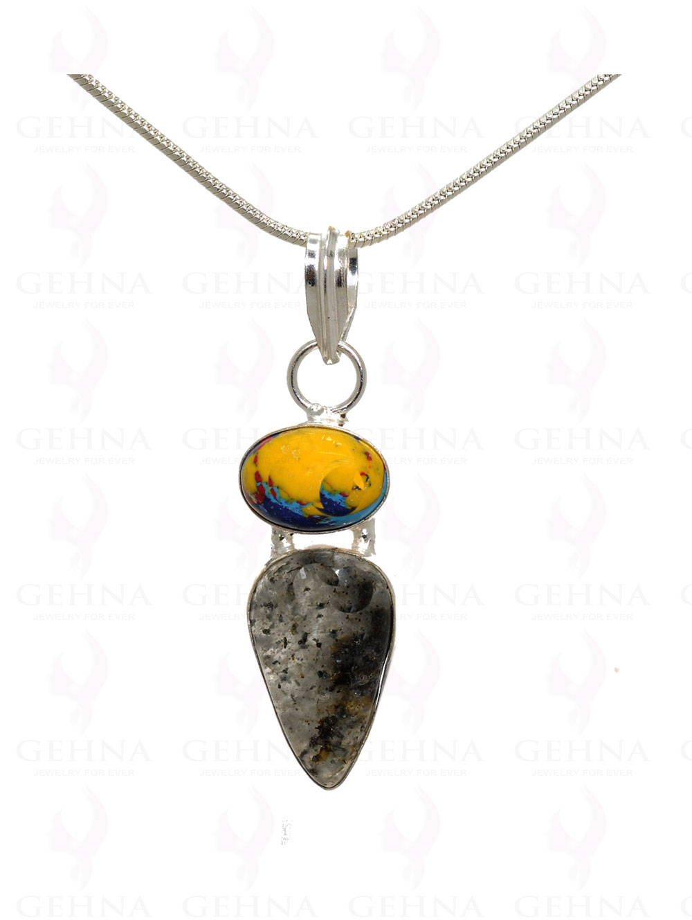 Turquoise & Rutile Quartz Gemstone Pendant In .925 Silver Overlay Metal GP3250