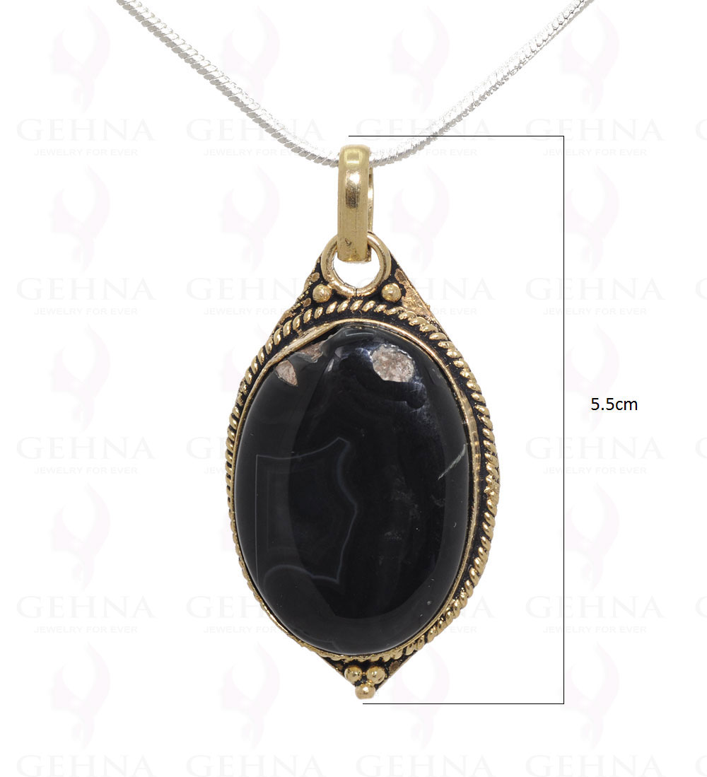 Black Onyx Gemstone Pendant Set In .925 Sterling Silver Overlay Metal GP3254