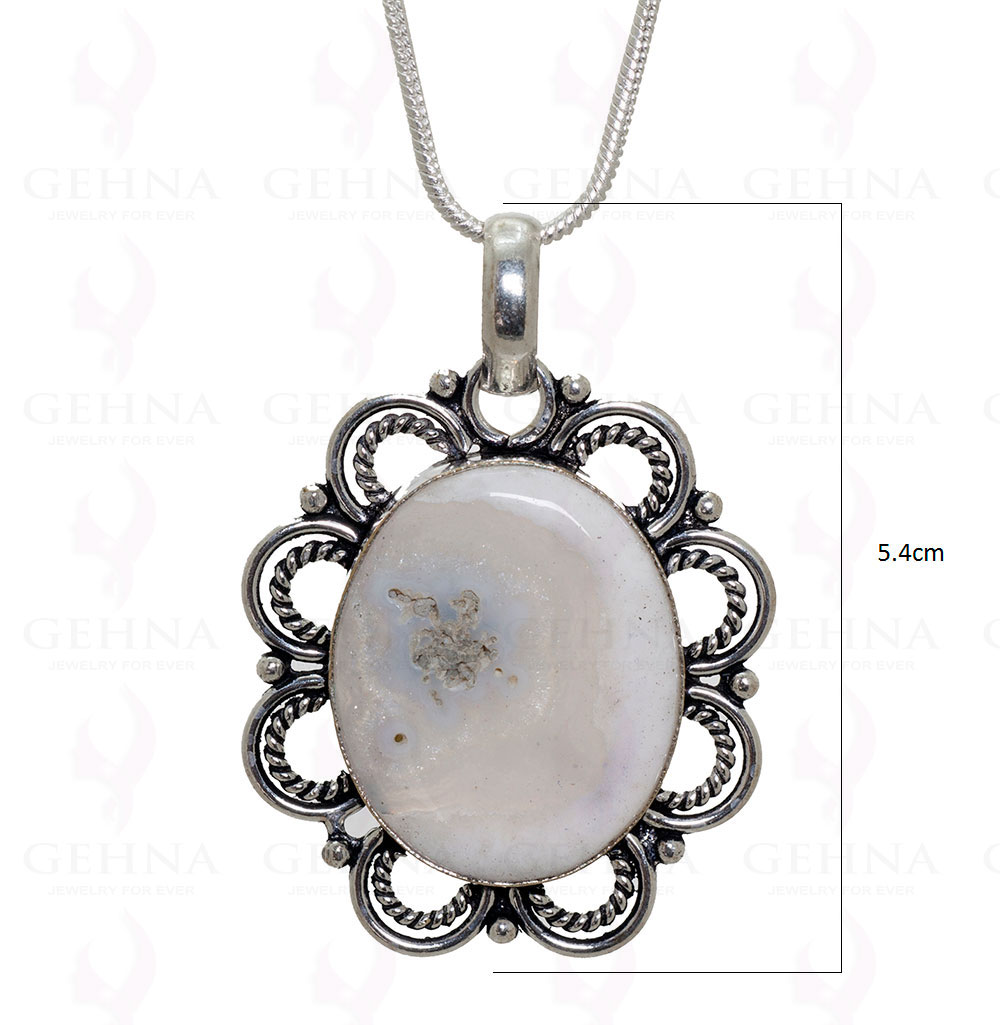 Druzy White Agate Gemstone Pendant In.925 Sterling Overlay Silver GP3392