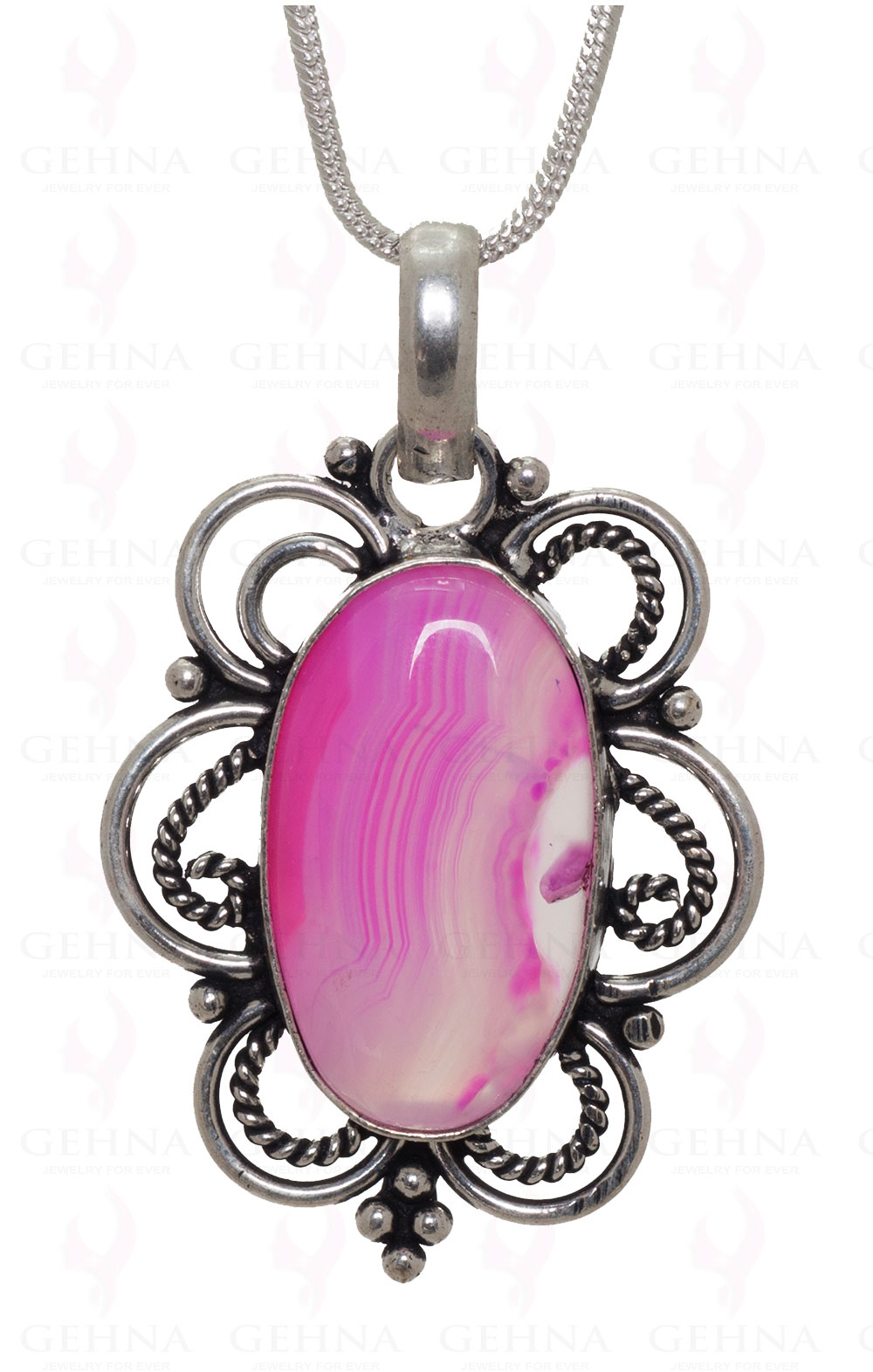 Pink Agate Gemstone Pendant In.925 Sterling Overlay Silver GP3398