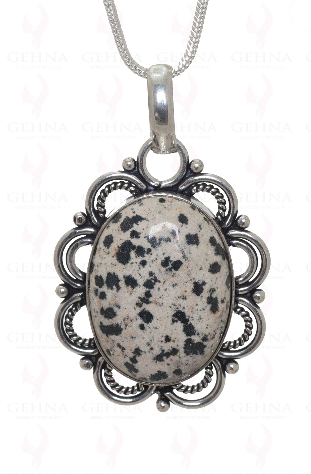 Dalmatian Jasper Gemstone Pendant In.925 Sterling Overlay Silver GP3399