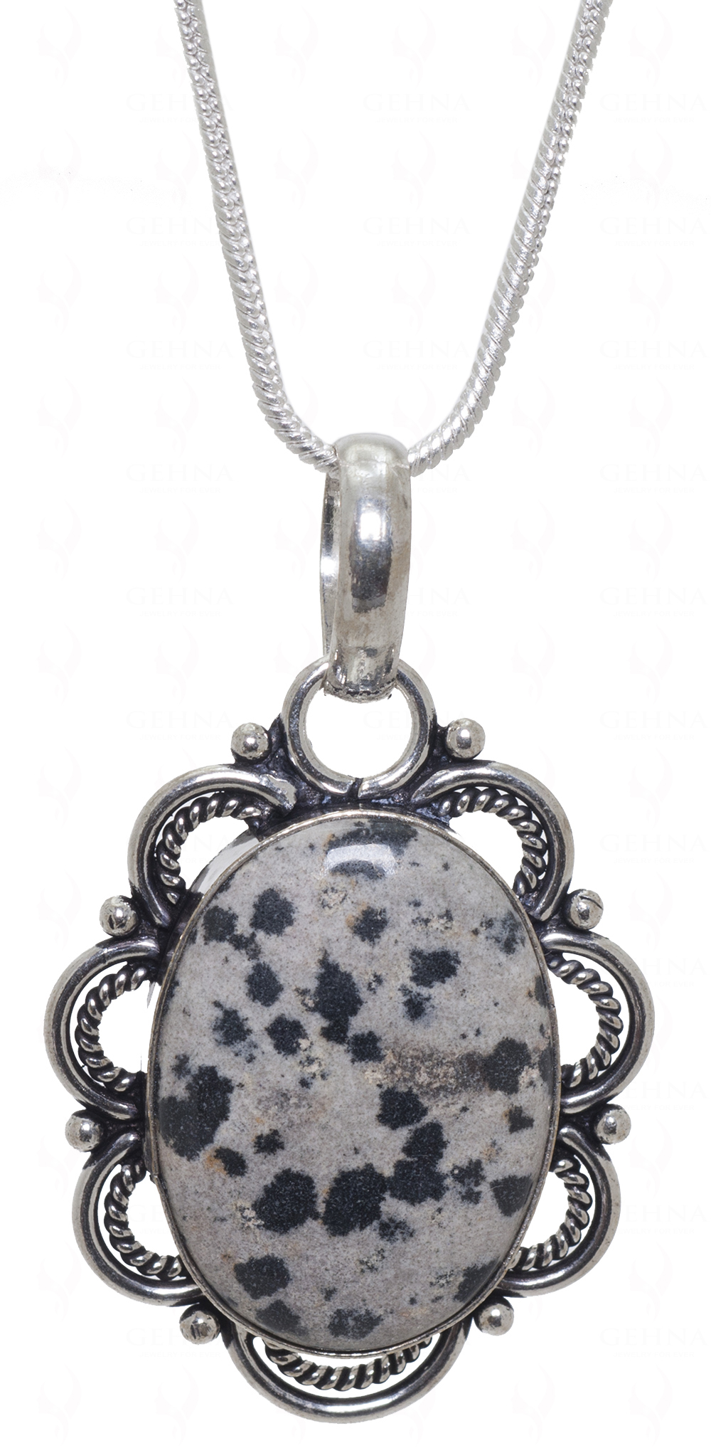Dalmatian Jasper Gemstone Pendant In.925 Sterling Overlay Silver GP3410