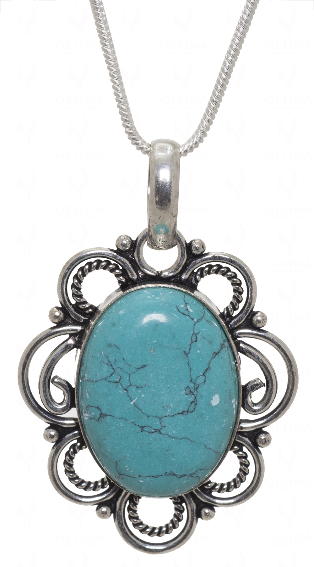 Turquoise Gemstone Pendant In.925 Sterling Overlay Silver GP3413